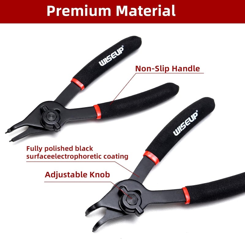 WISEUP 12 Pcs Snap Ring Pliers Set, Heavy Duty Internal/External Circlip Pliers Kit tool, Straight/Bent Jaw Tips with Storage Case for C-Clip Ring Remover - Image 5